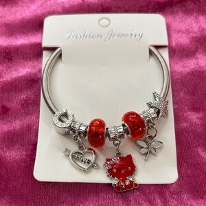 Silver Charm Bracelet with Red Accents